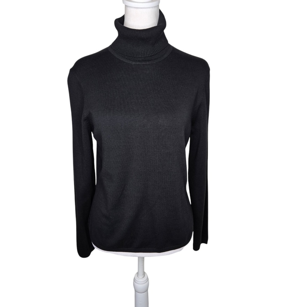 TALBOTS Womens Black Mock Neck Sweater Size Medium M, Long Sleeve